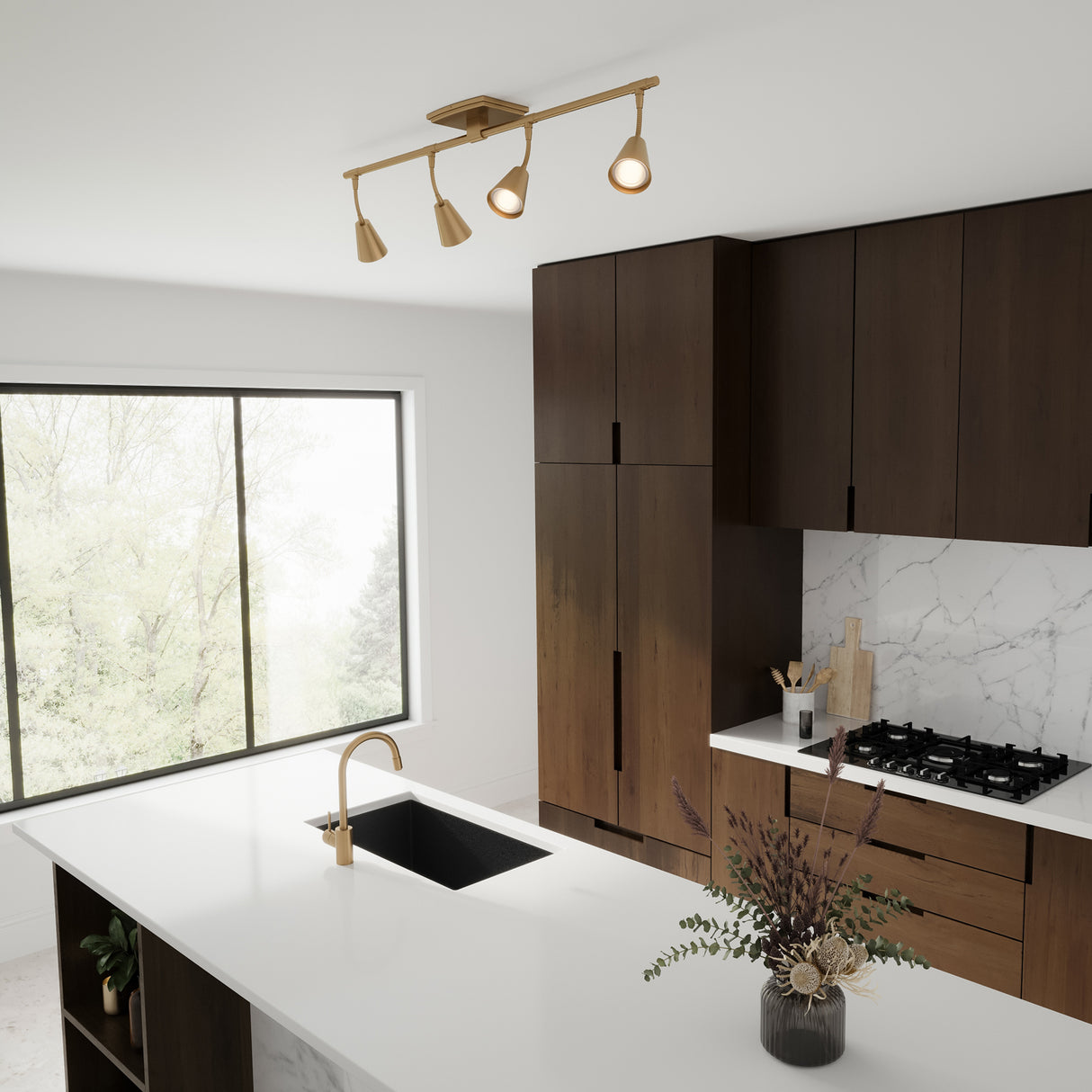 Hudson 32" 4-Light Fixed Track Light, Brushed Brass