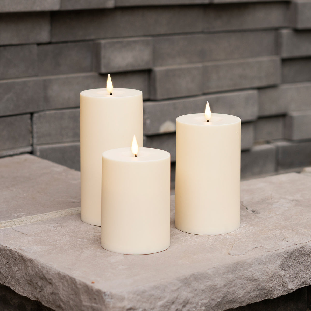 Open Box Infinity Wick Outdoor Ivory Pillar Candles, 3" Multipack, Set of 3