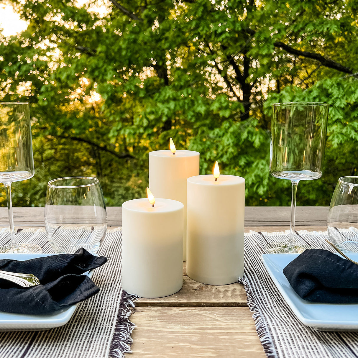 Infinity Wick Outdoor Ivory Pillar Candles, 3" Multipack, Set of 3