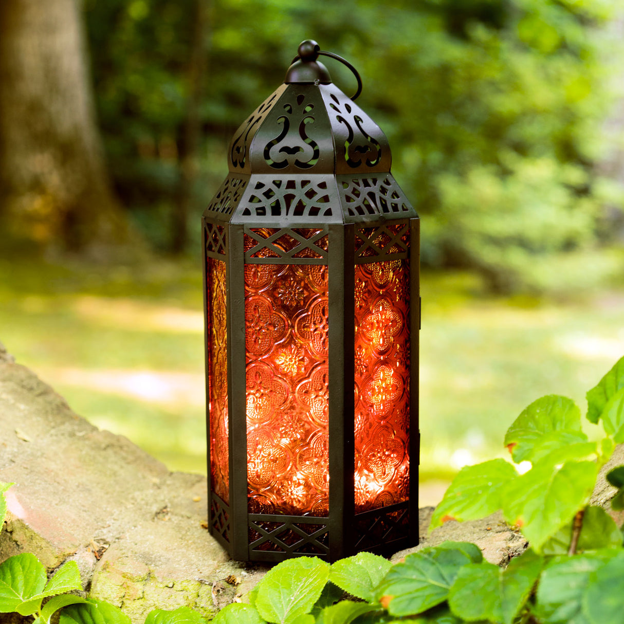 Marrakesh Lantern with String Lights, Red