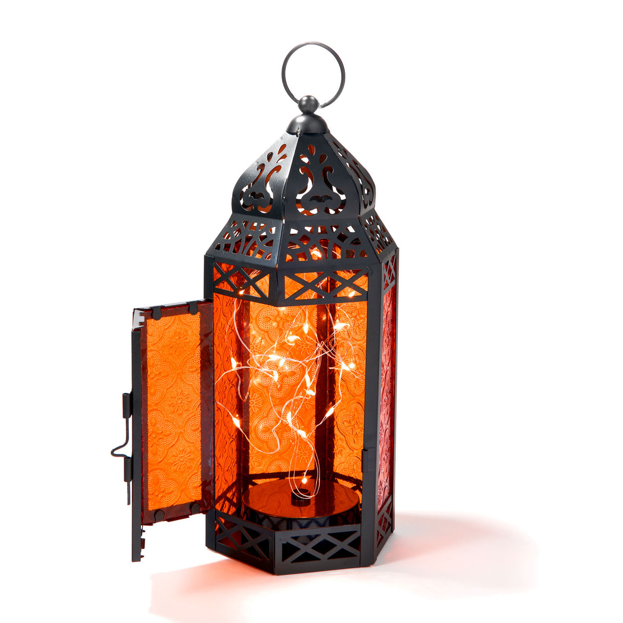 Marrakesh Lantern with String Lights, Red
