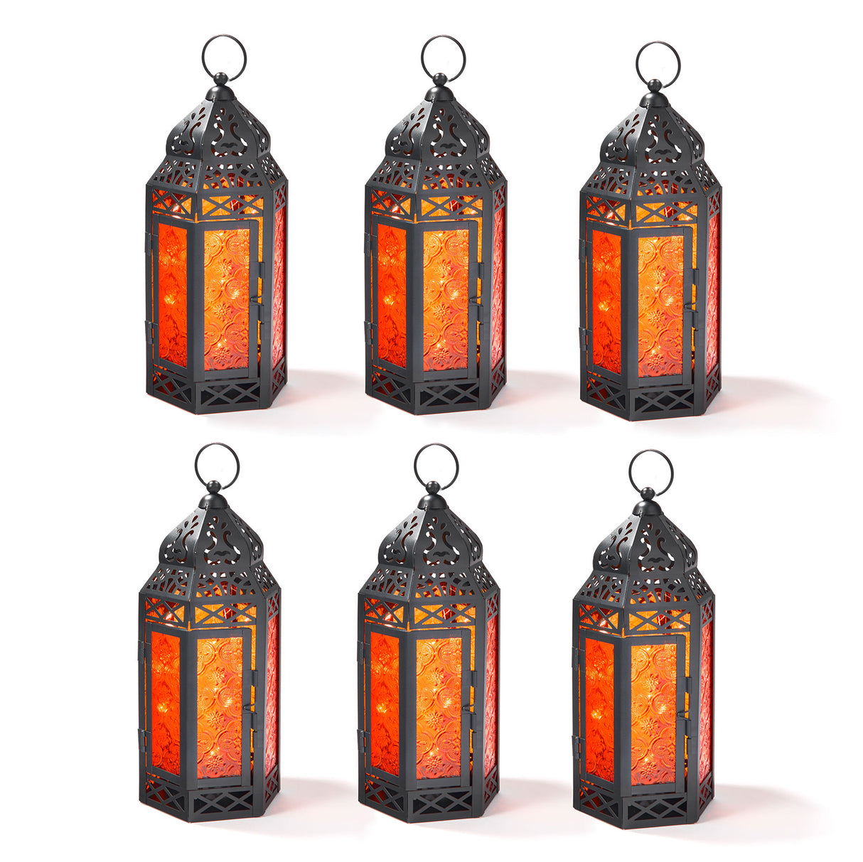 Marrakesh Lanterns with String Lights, Red, Set of 6