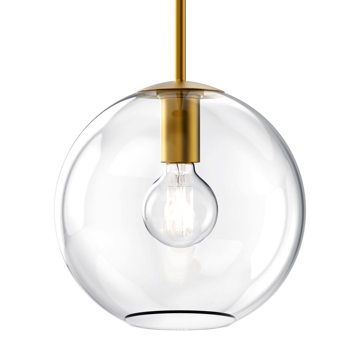 Aria 10" Clear Globe Pendant, Satin Brass