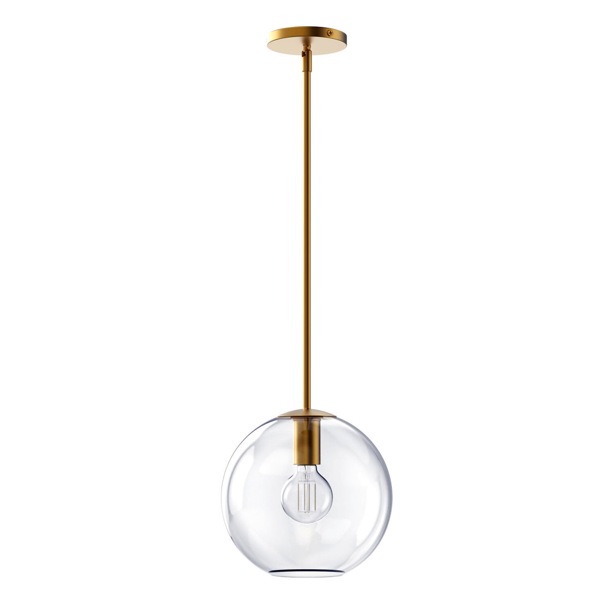 Aria 10" Clear Globe Pendant, Satin Brass
