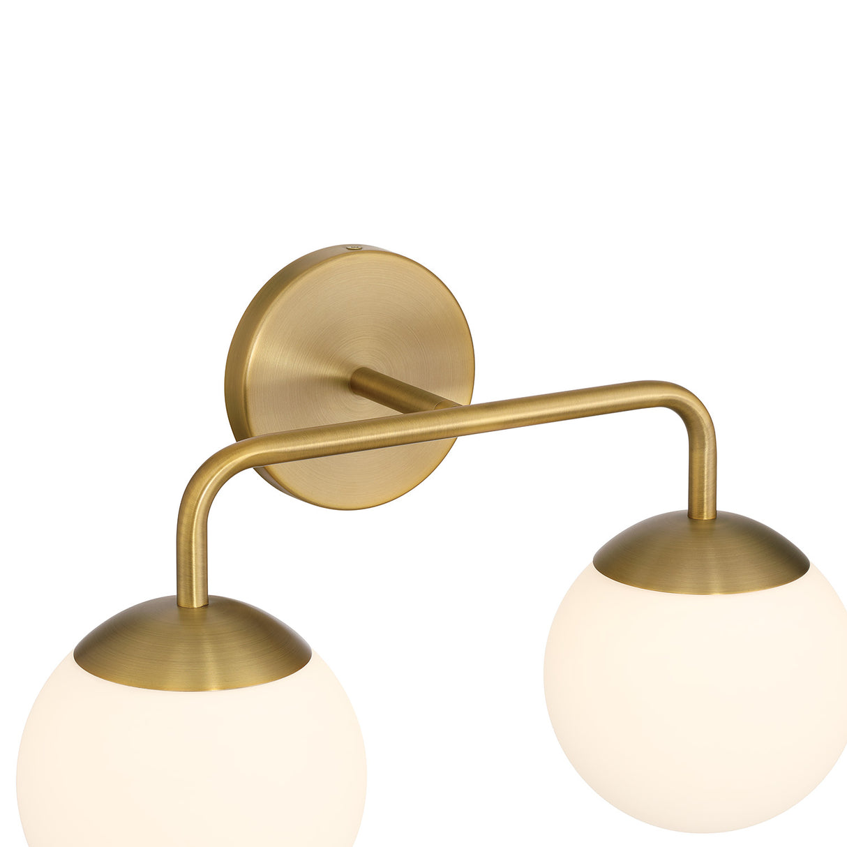 Castell 2 Globe LED Vanity Light, Aged Brass, 16" Double Sconce, canopy details