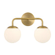 Castell 2 Globe LED Vanity Light, Aged Brass, 16" Double Sconce, front view lights on