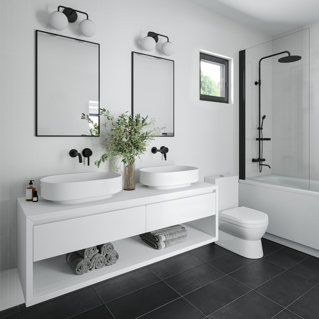 Castell 2 Globe Vanity Light, Matte Black