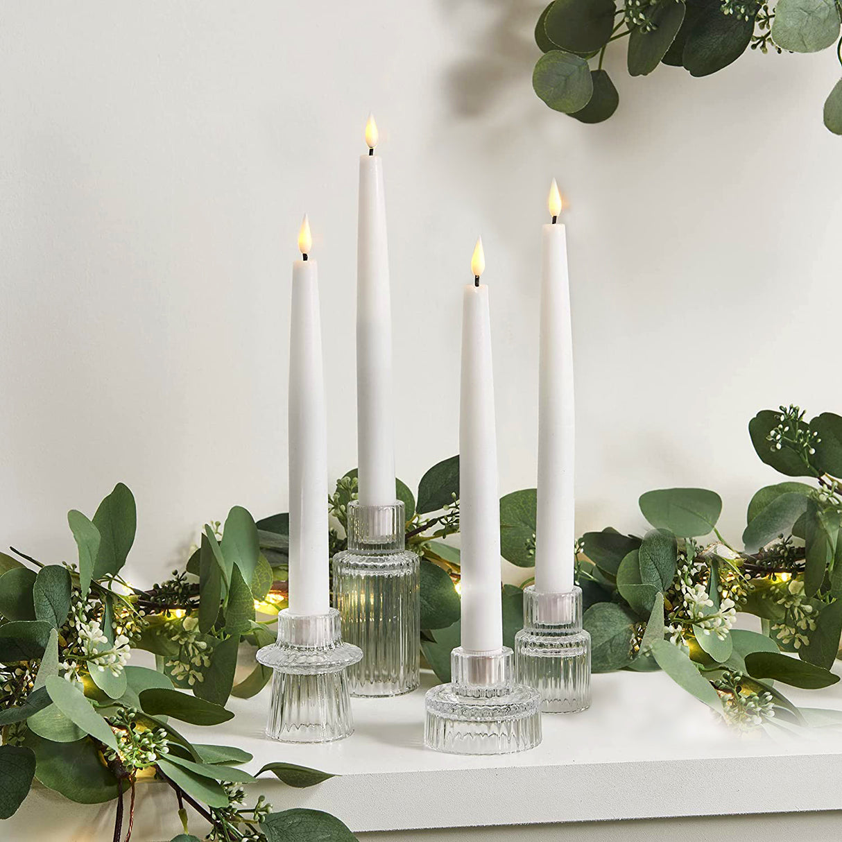 Infinity Wick White 9" Taper Candles, Set of 4