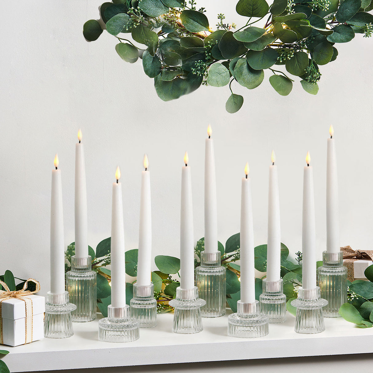 Infinity Wick White 9" Taper Candles, Set of 10