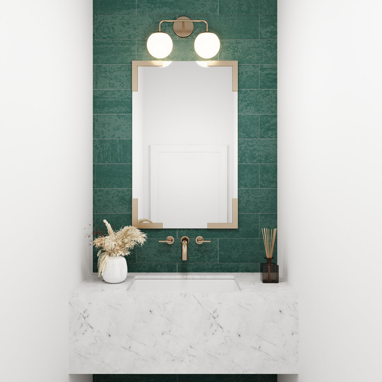 Open Box Castell 2 Globe LED Vanity Light, Aged Brass