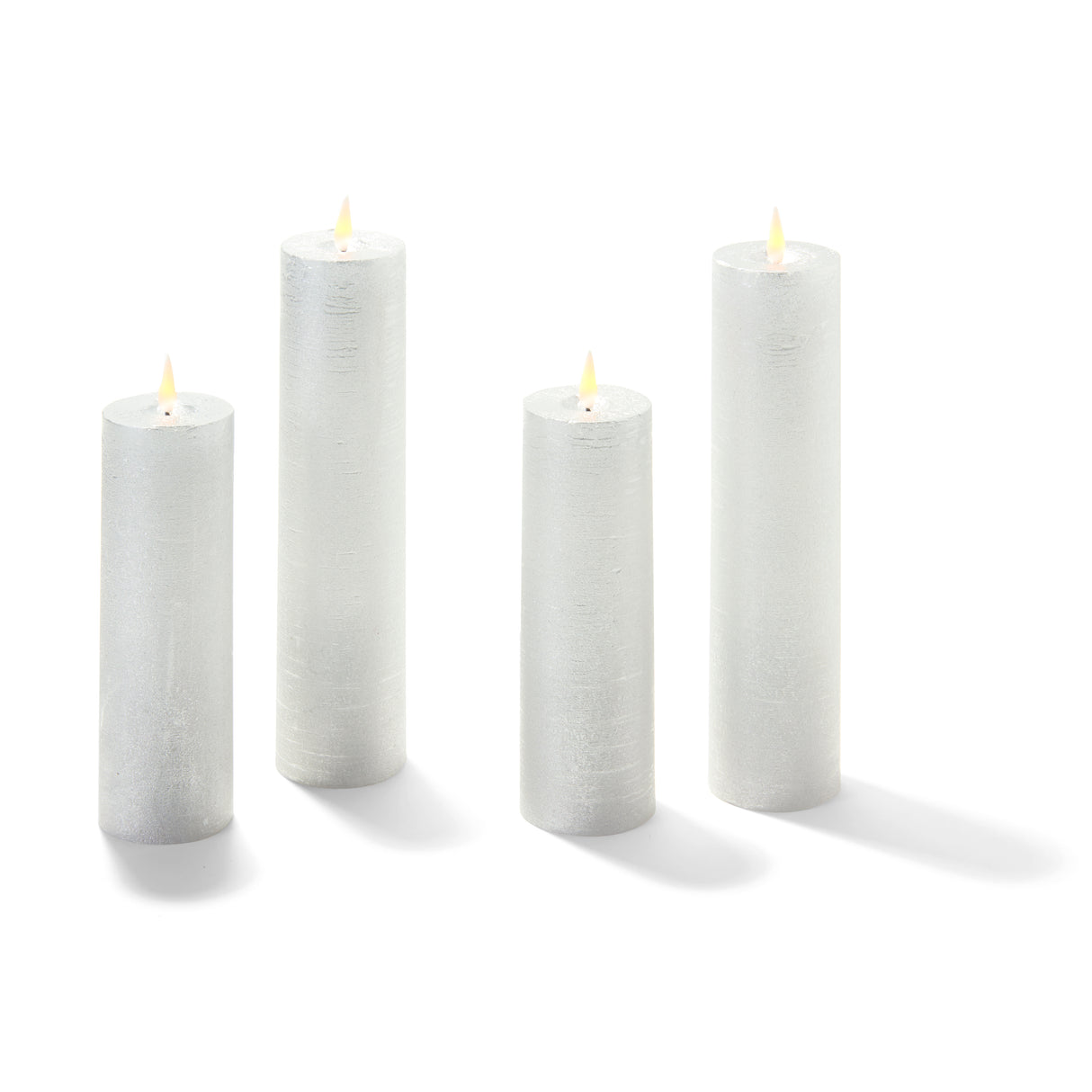 Infinity Wick Silver Distressed Slim Pillar Candles, Set of 4