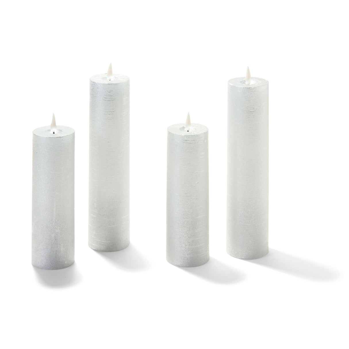 Infinity Wick Silver Distressed Slim Pillar Candles, Set of 4