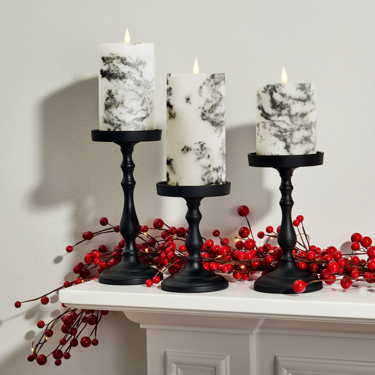 Infinity Wick Marble Pillar Candles, 3" Multipack, Set of 3