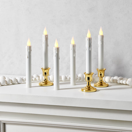 Ivy White Flameless Resin Window Candles with Removable Gold Bases, Set of 6