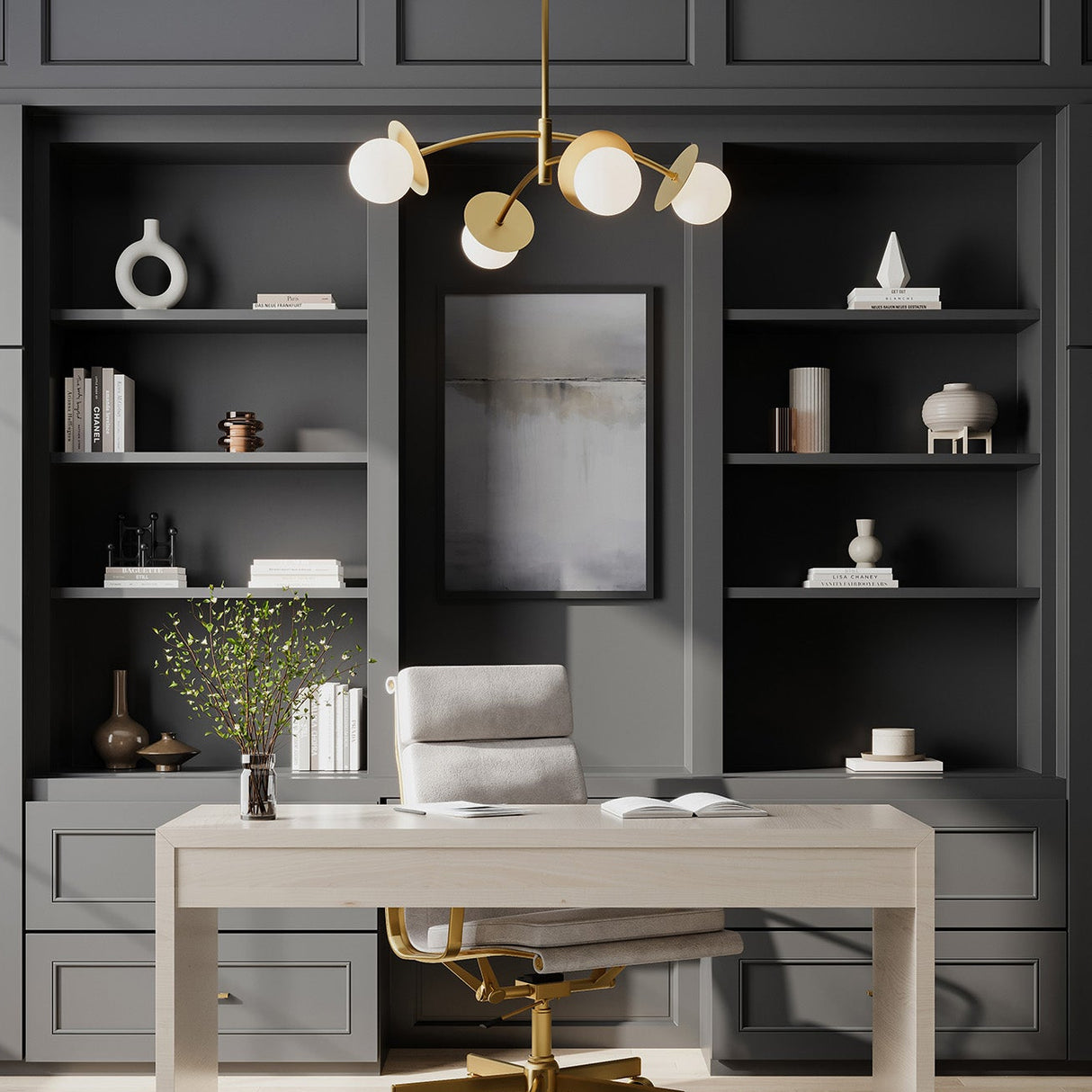 Open Box Levi 4-Globe LED Chandelier, Aged Brass