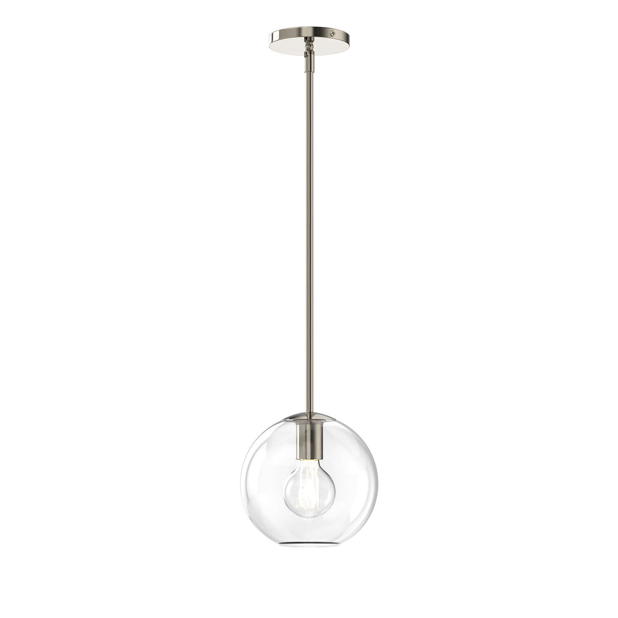 Aria 8" Clear Globe Pendant, Polished Nickel