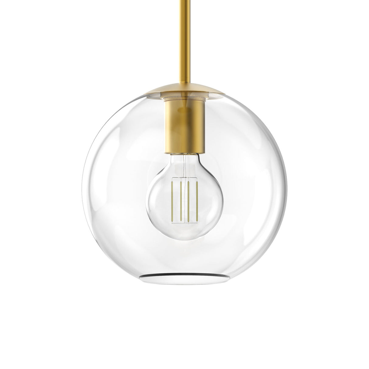 Aria 8" Clear Globe Pendant, Satin Brass