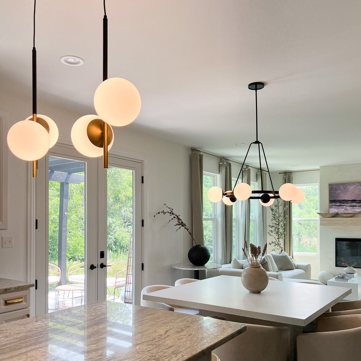 Castell 6 Globe Round Chandelier 36", Matte Black