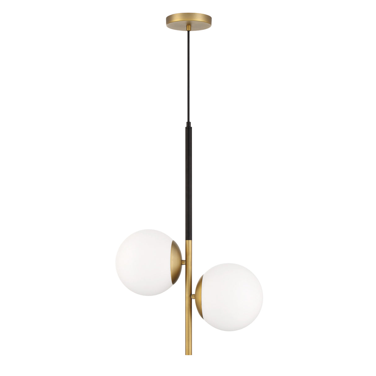 Castell 2 Globe Pendant 15.5", Matte Black and Aged Brass