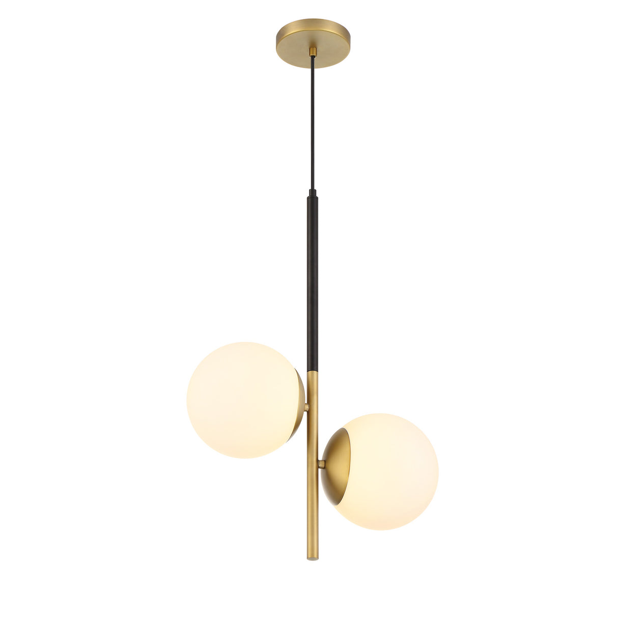 Castell 2 Globe Pendant 15.5", Matte Black and Aged Brass