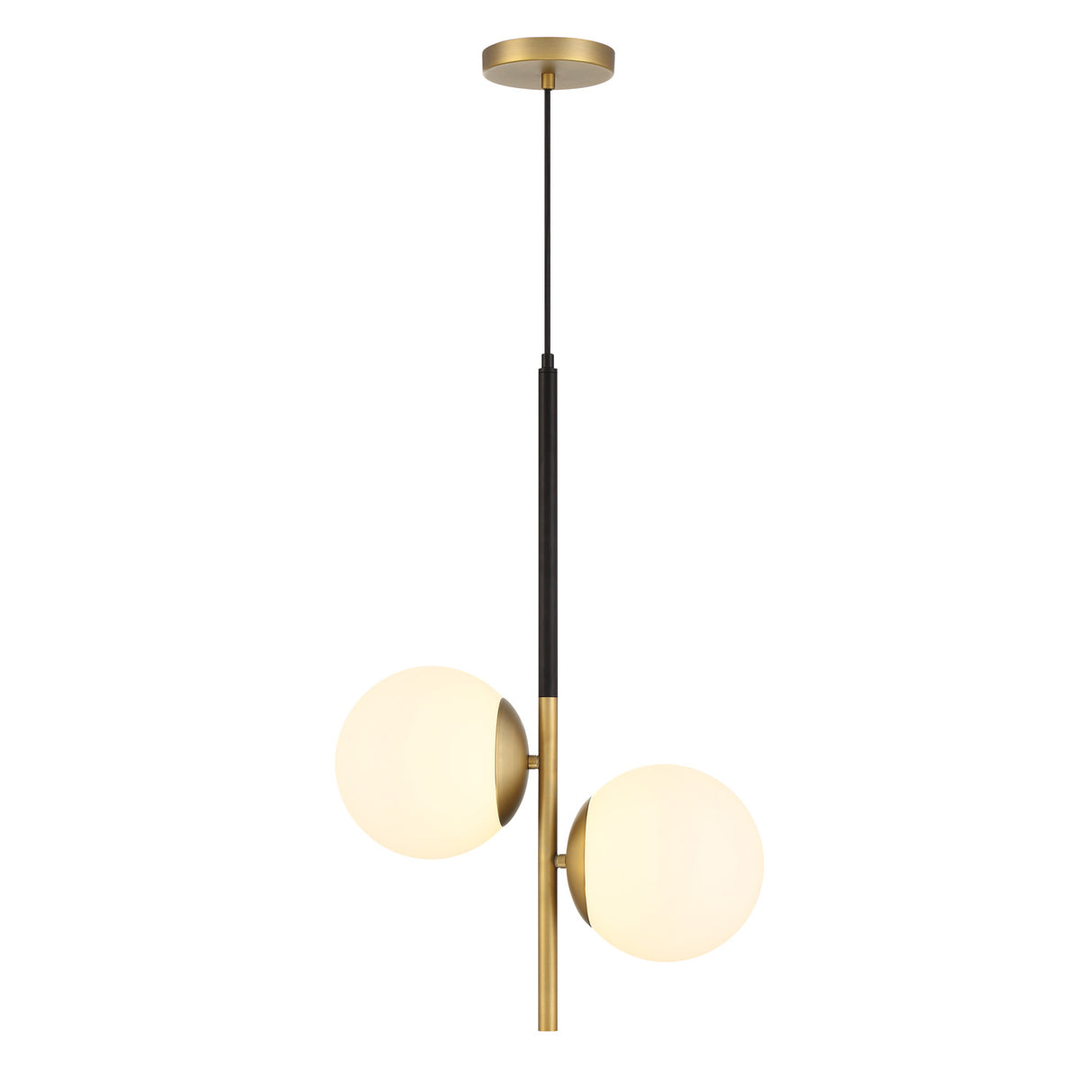 Castell 2 Globe Pendant 15.5", Matte Black and Aged Brass