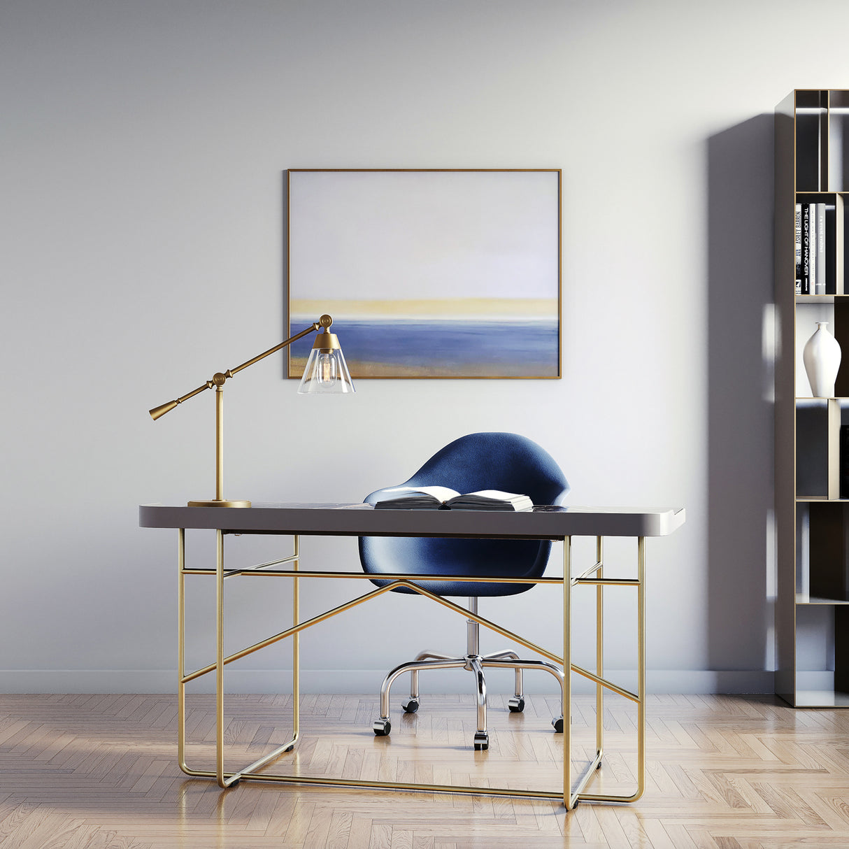 Open Box Owen Table Lamp, Satin Brass