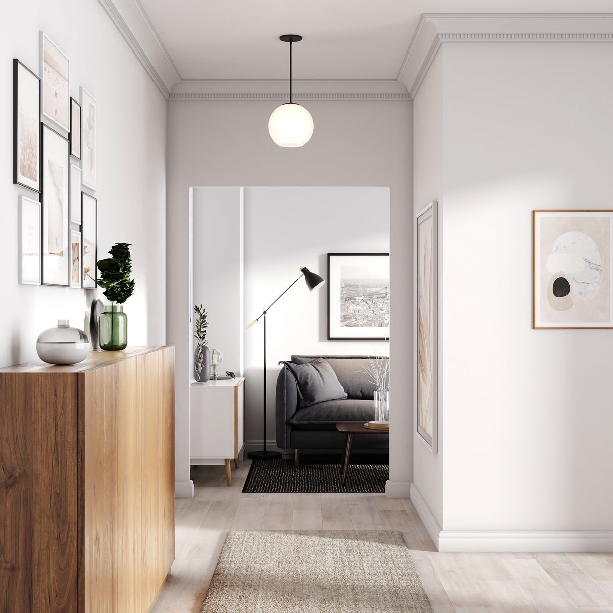 Aria 10" Opal Globe Pendant , Matte Black