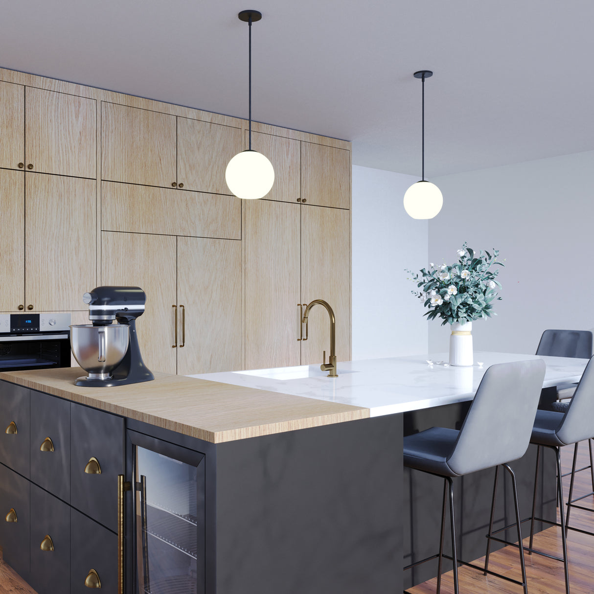 Aria 10" Opal Globe Pendant , Matte Black