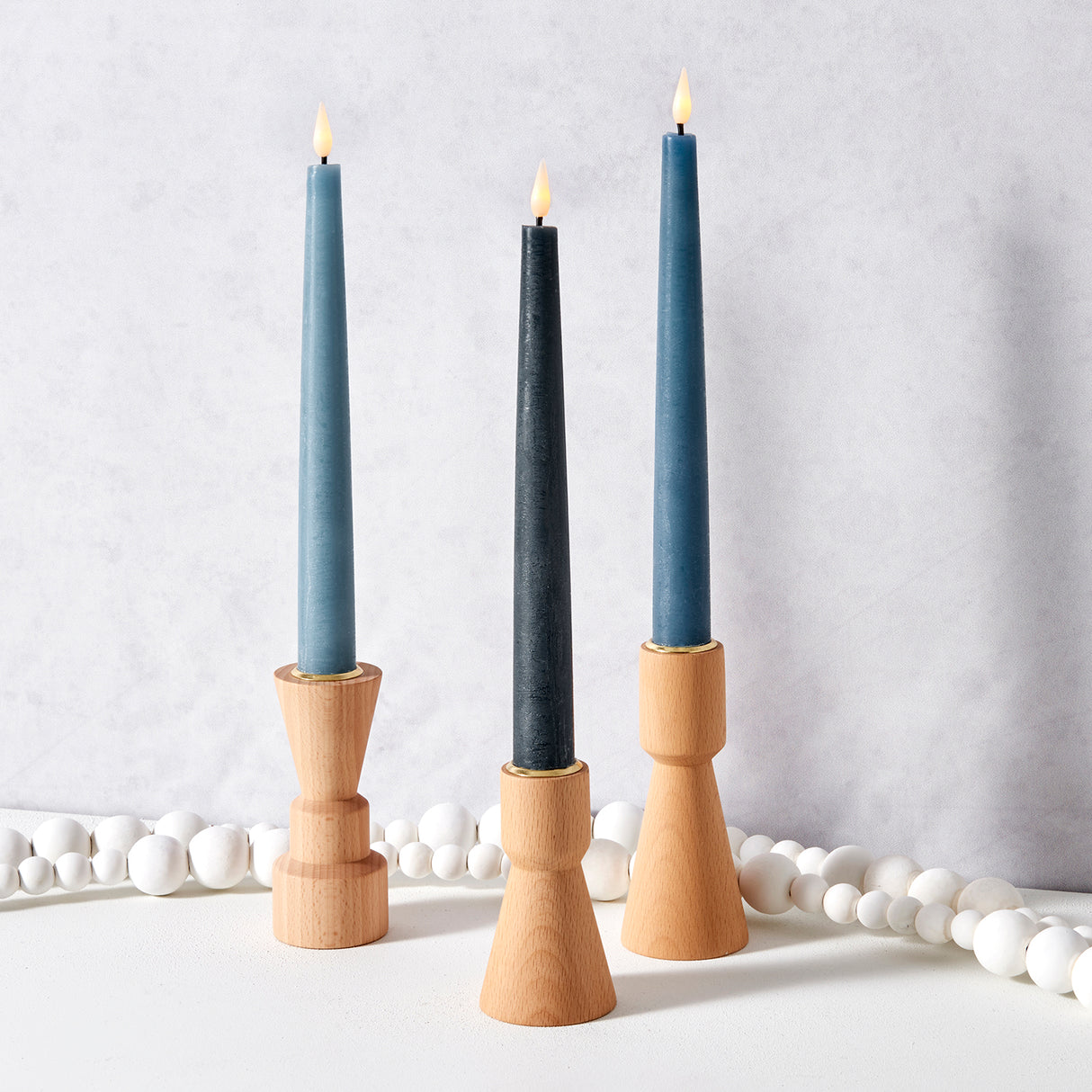 Infinity Wick Gradient Blues, Distressed 9" Taper Candles, Set of 3