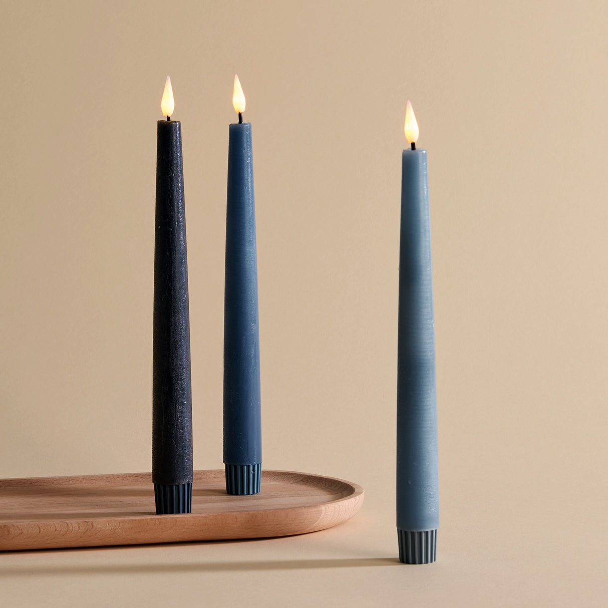 Infinity Wick Gradient Blues, Distressed 9" Taper Candles, Set of 3