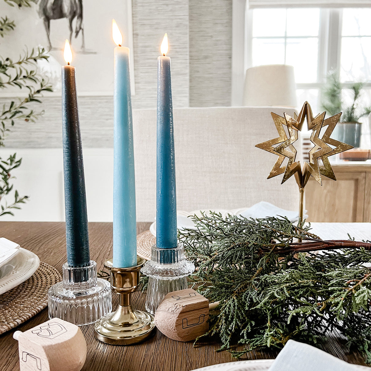 Infinity Wick Gradient Blues, Distressed 9" Taper Candles, Set of 3