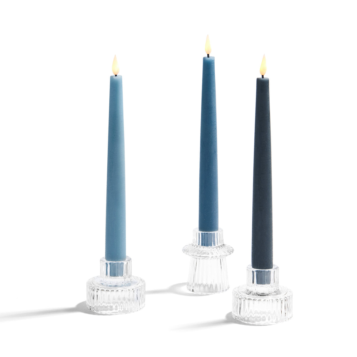 Infinity Wick Gradient Blues, Distressed 9" Taper Candles, Set of 3
