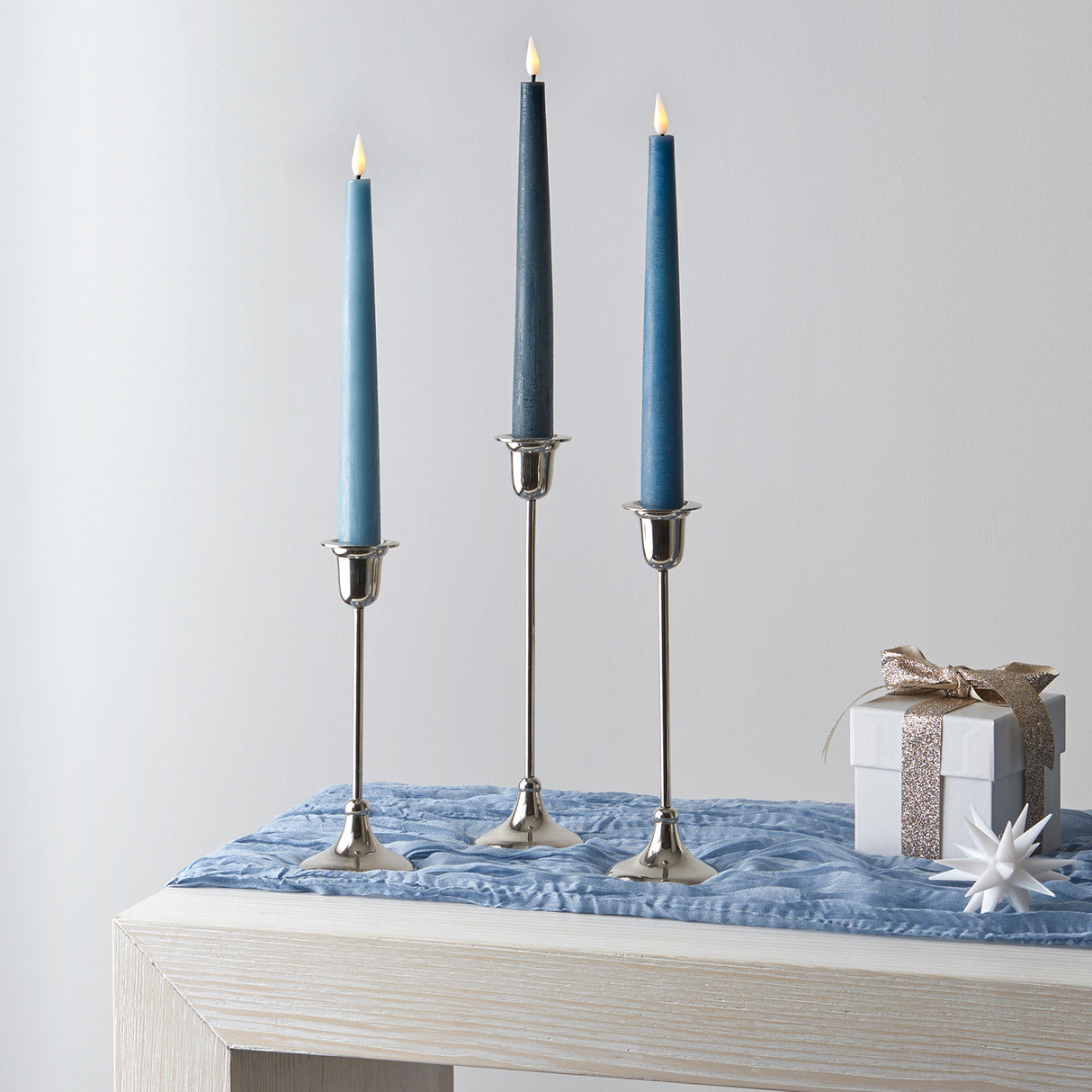 Infinity Wick Gradient Blues, Distressed 9" Taper Candles, Set of 3
