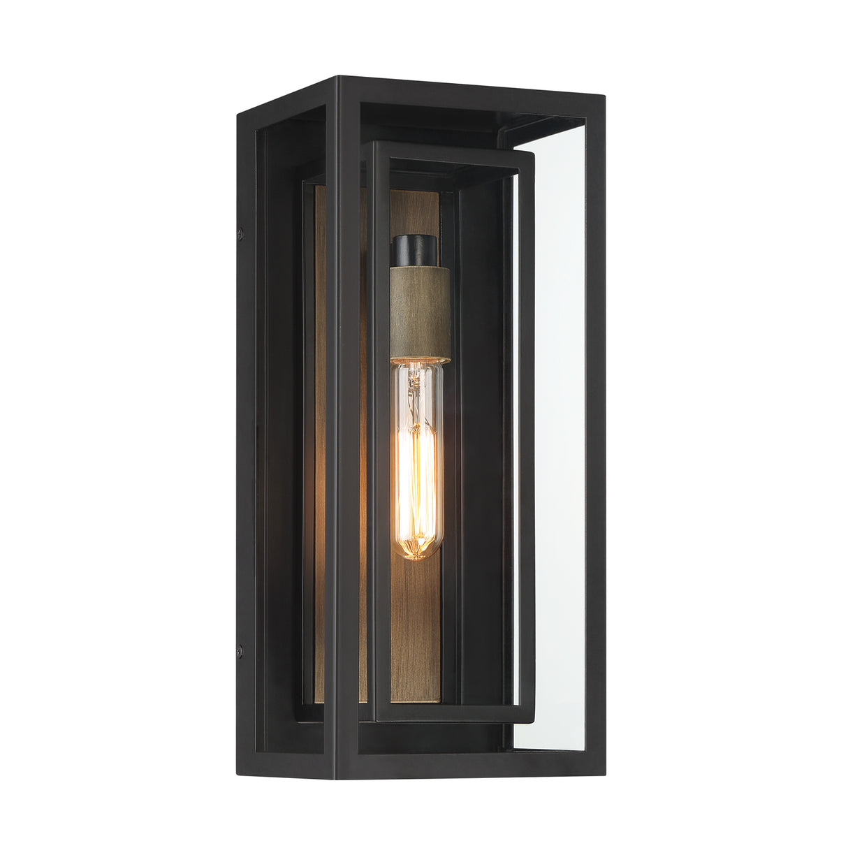 Open Box Jaxon Outdoor Wall Light, Matte Black with Brass Accents
