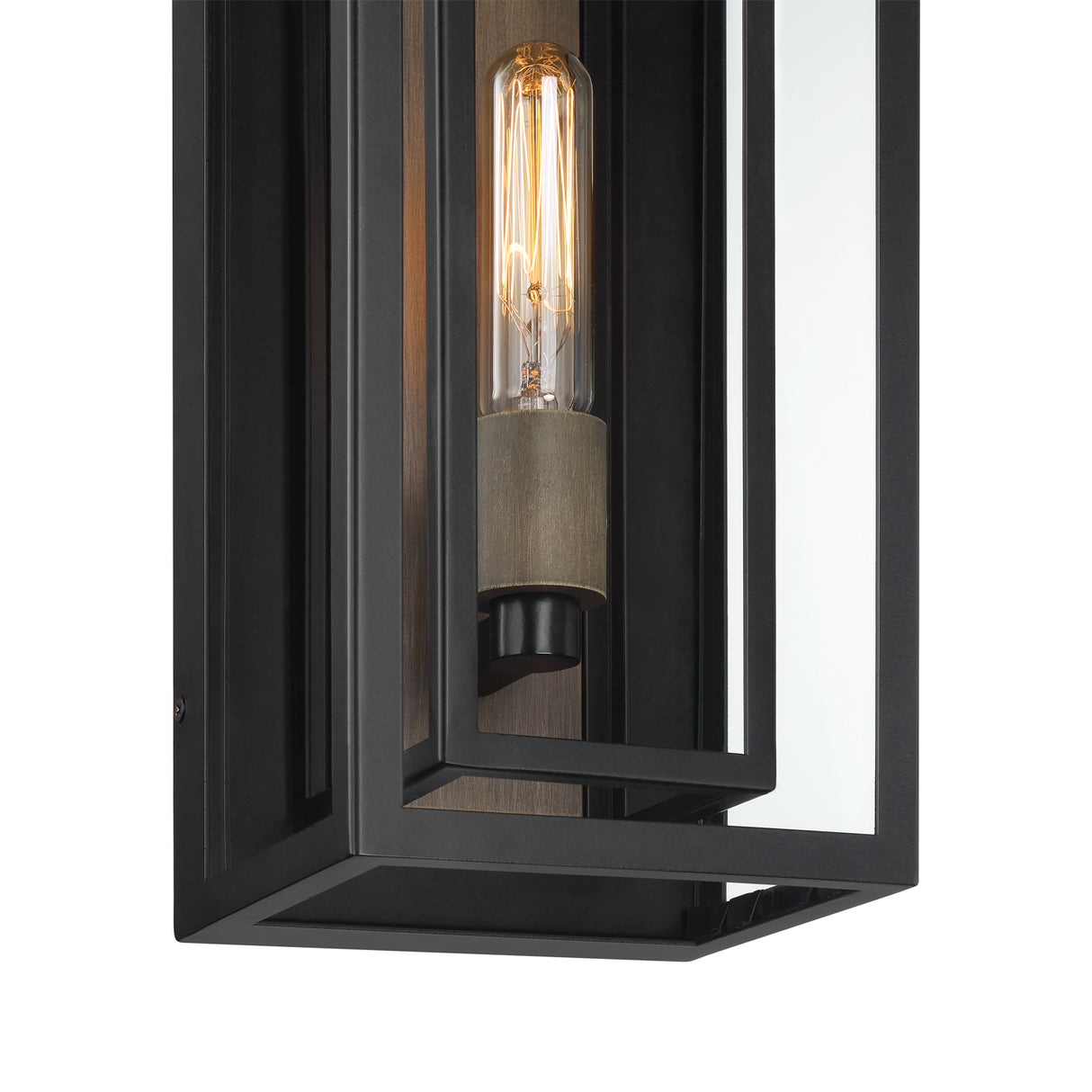 Open Box Jaxon Outdoor Wall Light, Matte Black with Brass Accents