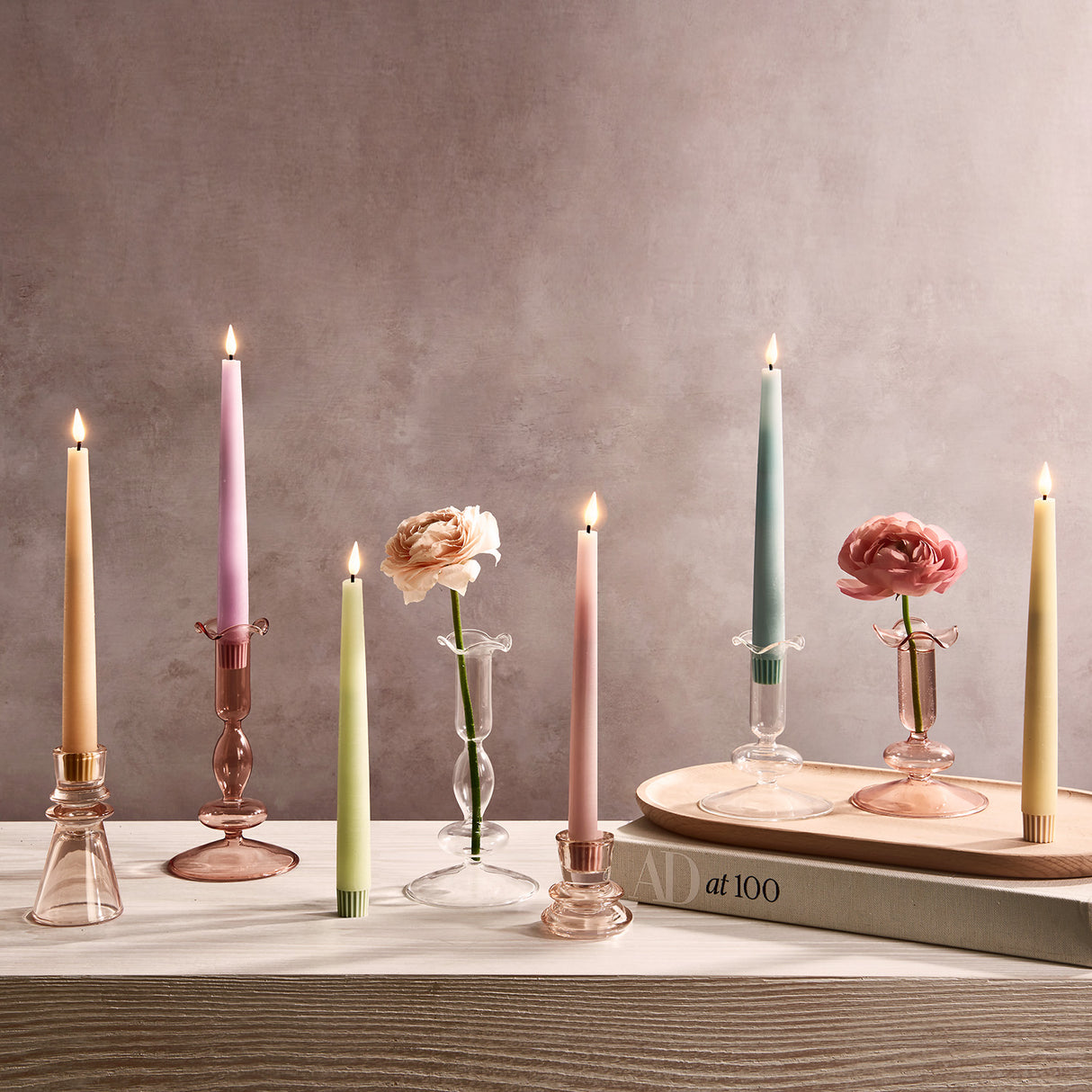 Infinity Wick Pastel Distressed 9" Taper Candles, Multipack, Set of 6