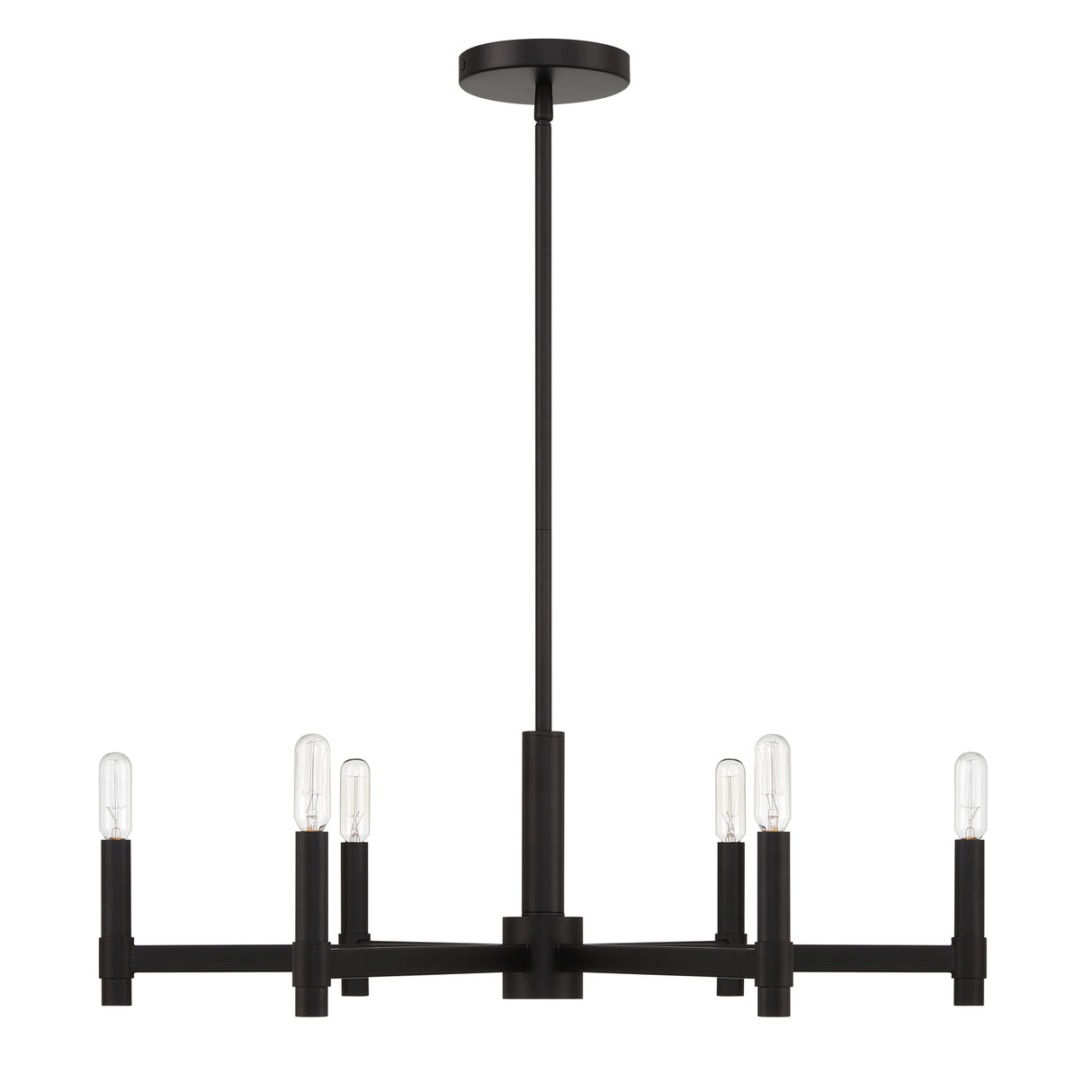 Carson 6 Light 26" Modern Chandelier, Matte Black, bulbs off