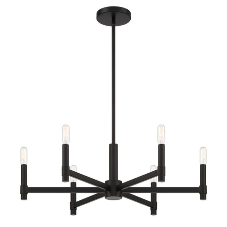 Carson 6 Light 26" Modern Chandelier, Matte Black, front view