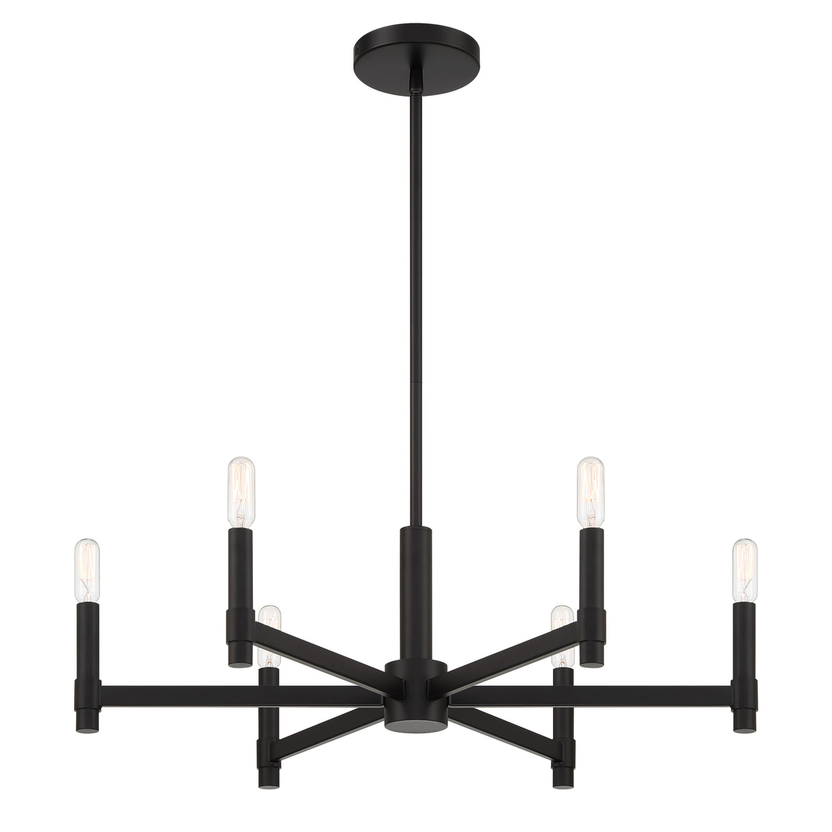 Carson 6 Light 26" Modern Chandelier, Matte Black, front view