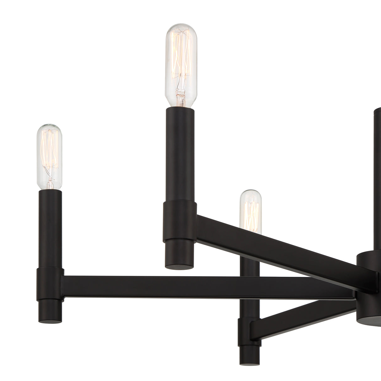 Carson 6 Light 26" Modern Chandelier, Matte Black, close-up of arm