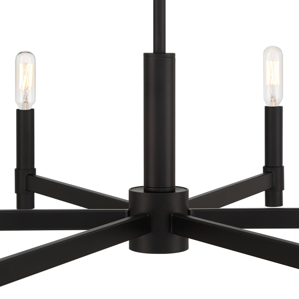 Carson 6 Light 26" Modern Chandelier, Matte Black, close-up detail of center hub