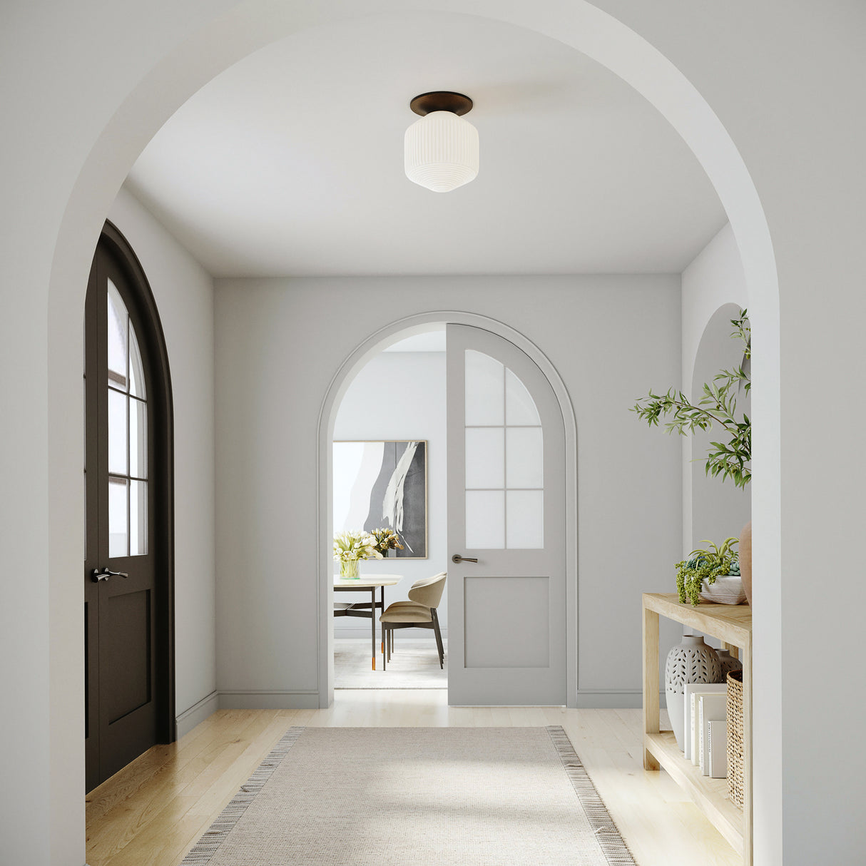 Jules Glass Flush Mount 10", Matte Black with Opal Glass