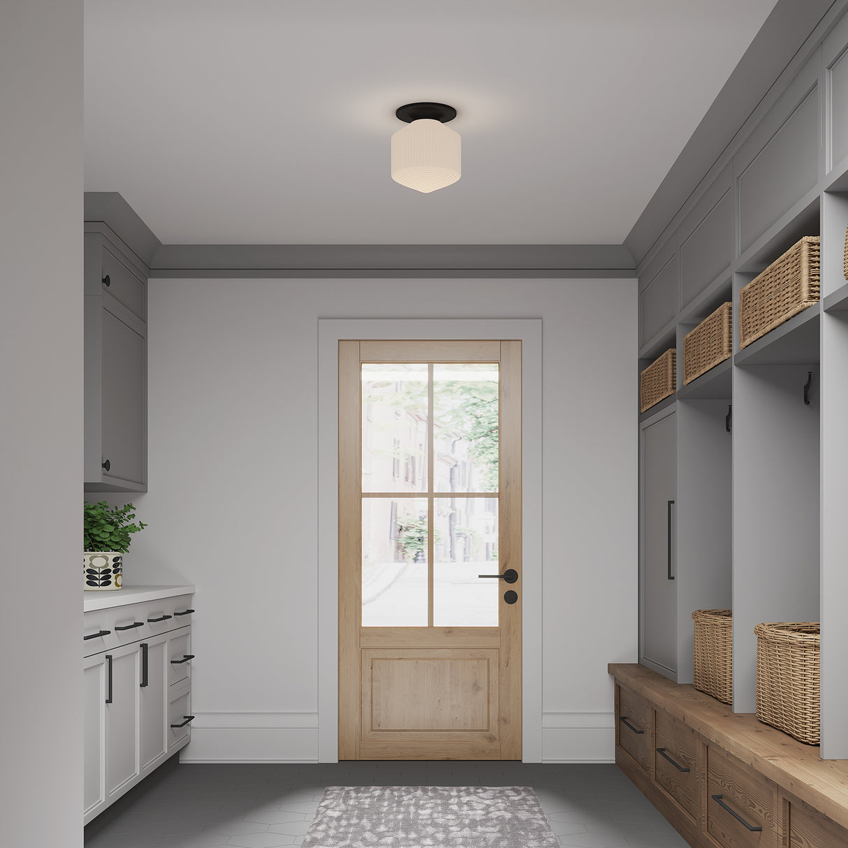 Jules Glass Flush Mount 10", Matte Black with Opal Glass