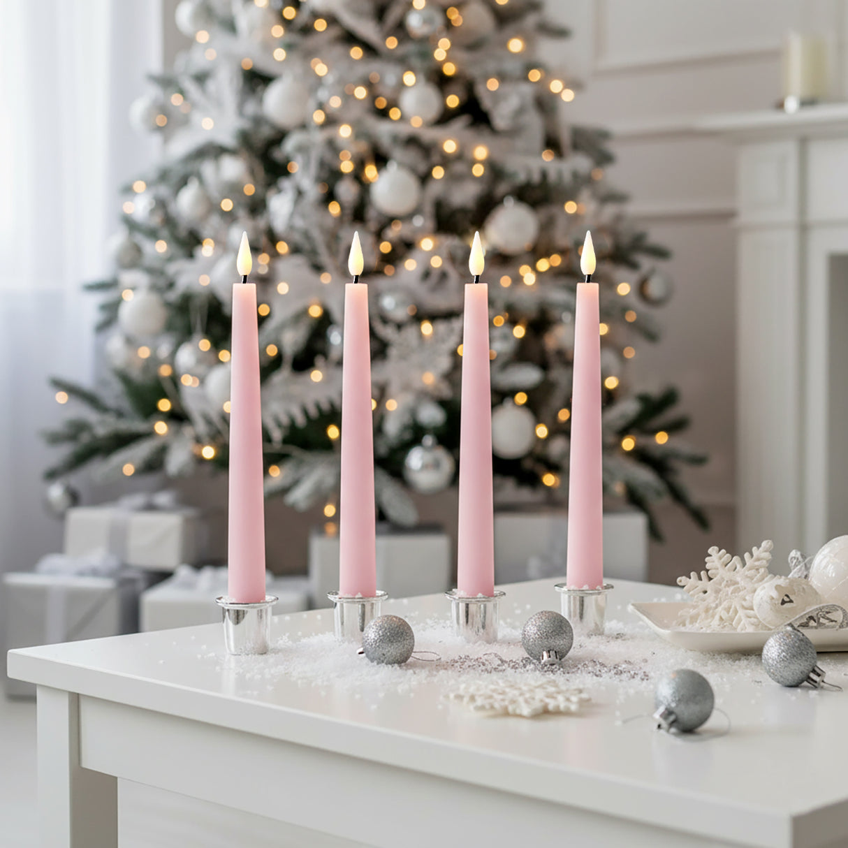 Infinity Wick Pastel Pink 9" Taper Candles, Set of 4