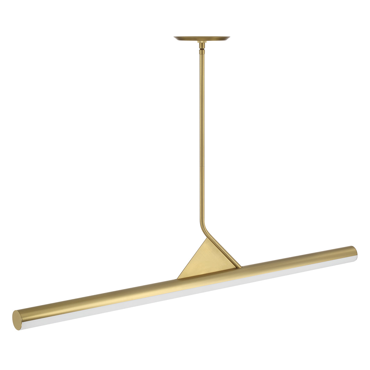 Argo 45" Linear LED Pendant, Satin Brass, Dimmable Integrated LED Light, three-quarter view, light off