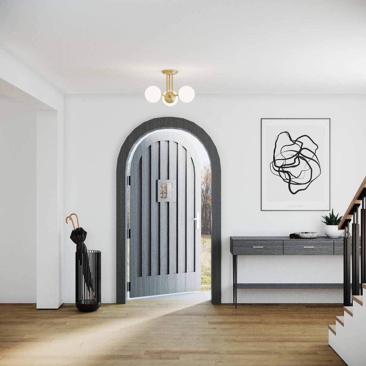 Castell 3 Globe Semi-Flush 20", Aged Brass