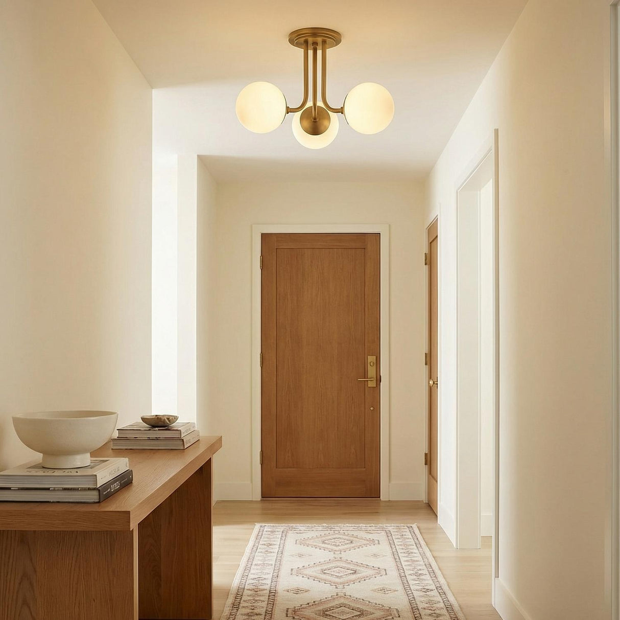 Castell 3 Globe Semi-Flush 20", Aged Brass