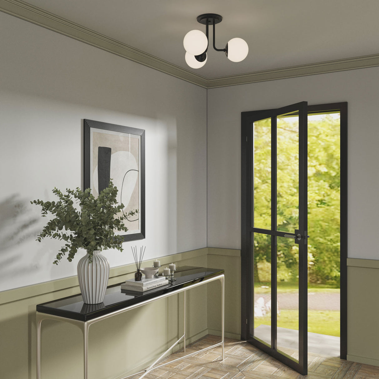 Castell 3 Globe Semi-Flush 20", Matte Black