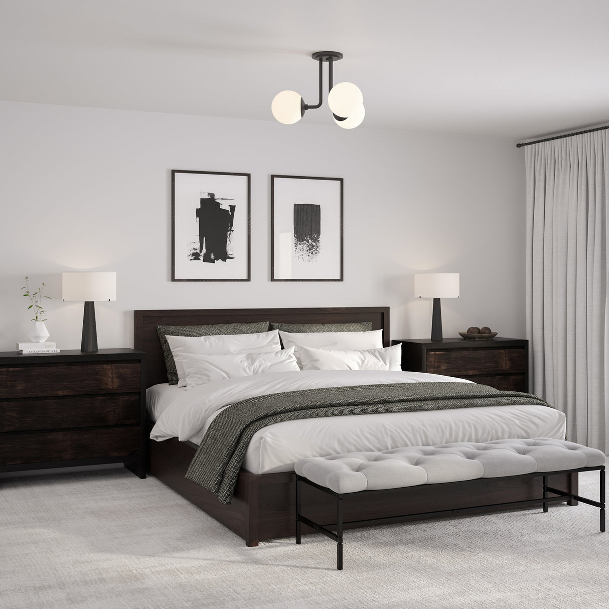 Castell 3 Globe Semi-Flush 20", Matte Black