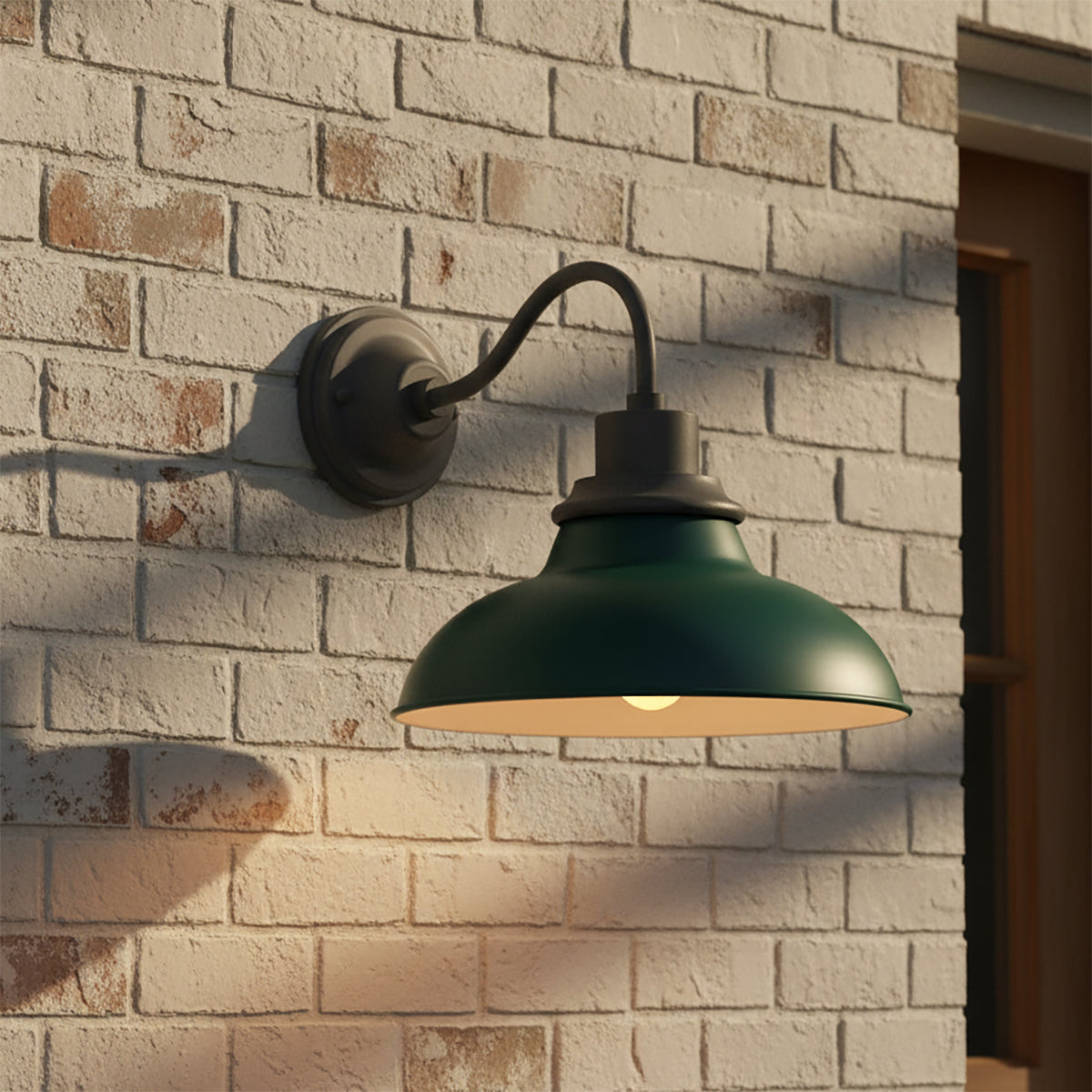 Carter Outdoor Wall Light, Hunter for Farmhouse home with White Brick
